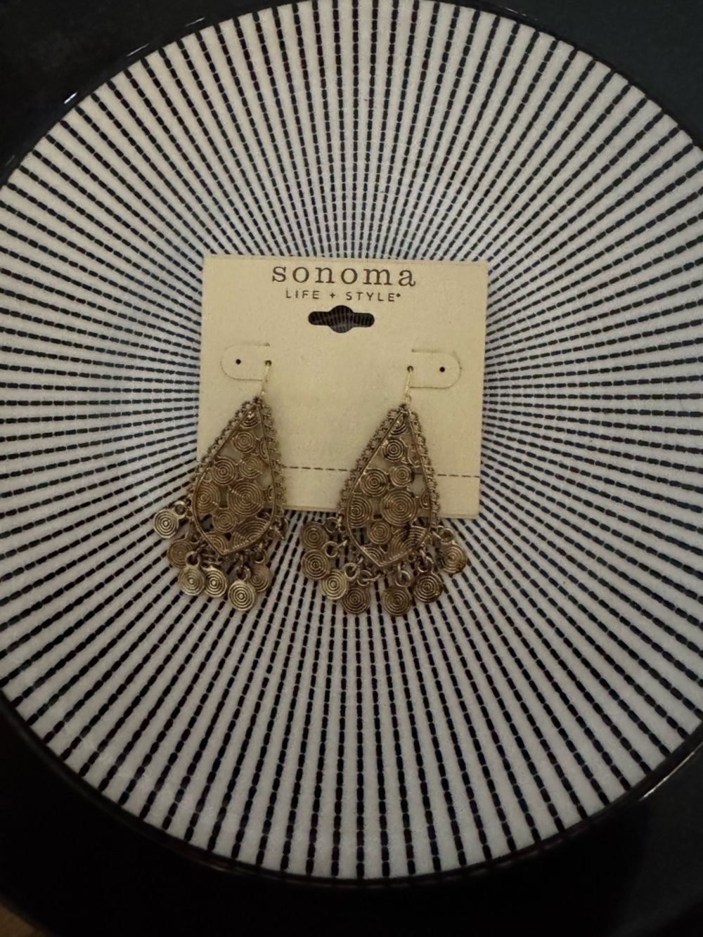Sonoma Gold Filigree Teardrop Dangle Earrings with Swirl Charms